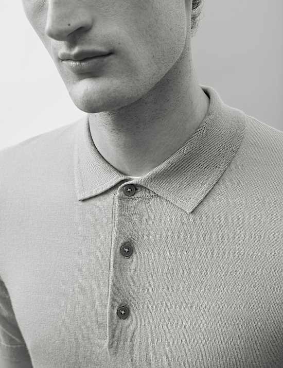 Pure Extra Fine Merino Wool Knitted Polo Shirt