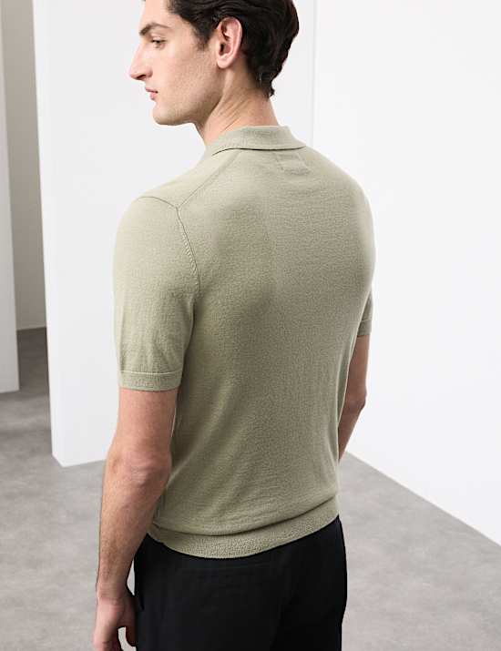 Pure Extra Fine Merino Wool Knitted Polo Shirt
