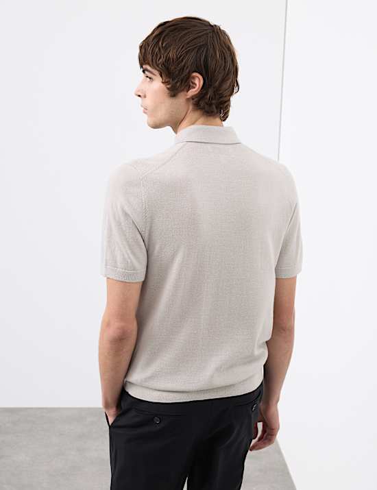 Pure Extra Fine Merino Wool Knitted Polo Shirt