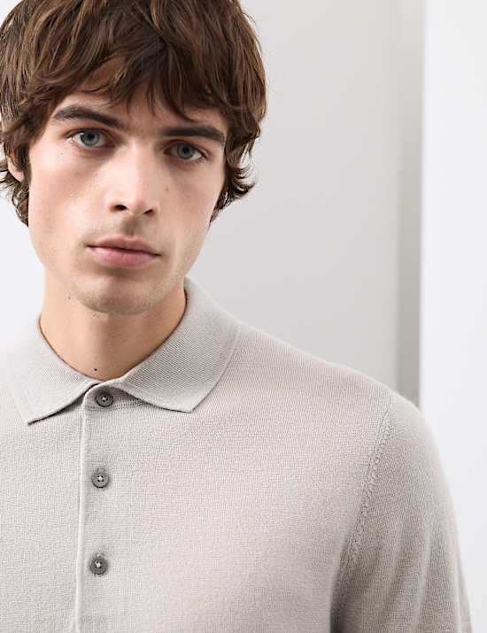 Pure Extra Fine Merino Wool Knitted Polo Shirt