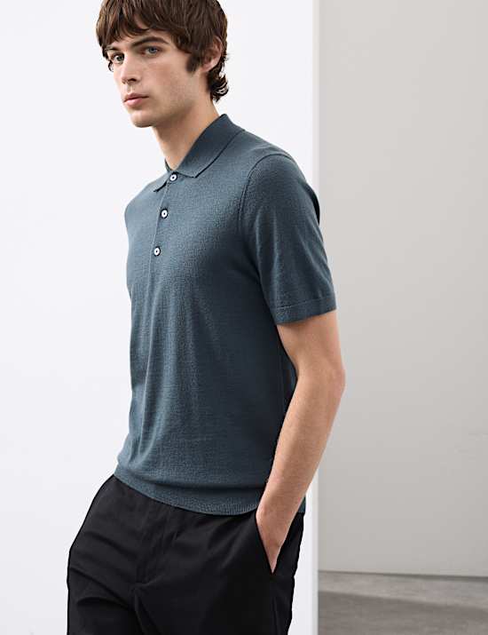 Pure Extra Fine Merino Wool Knitted Polo Shirt