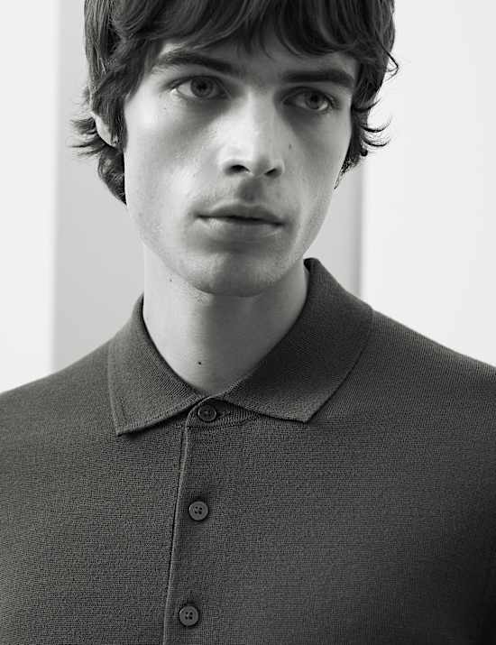 Pure Extra Fine Merino Wool Knitted Polo Shirt