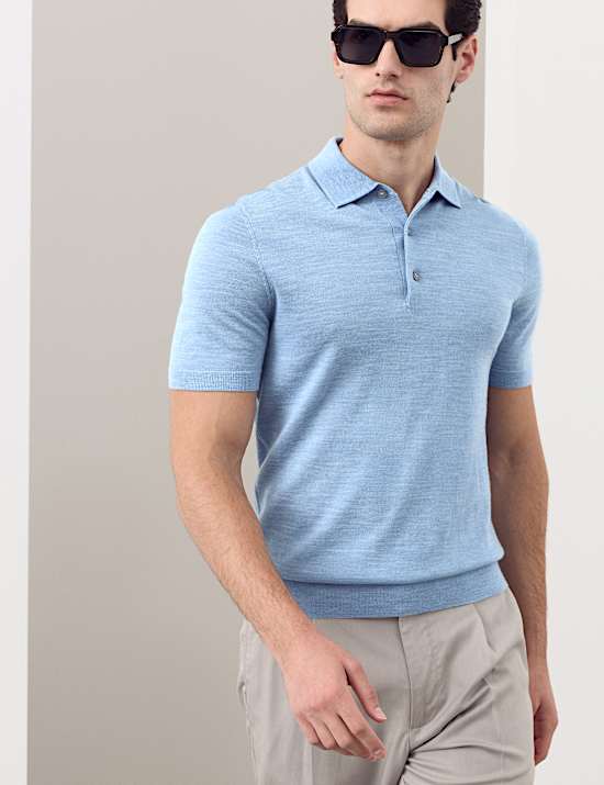 Pure Extra Fine Merino Wool Knitted Polo Shirt