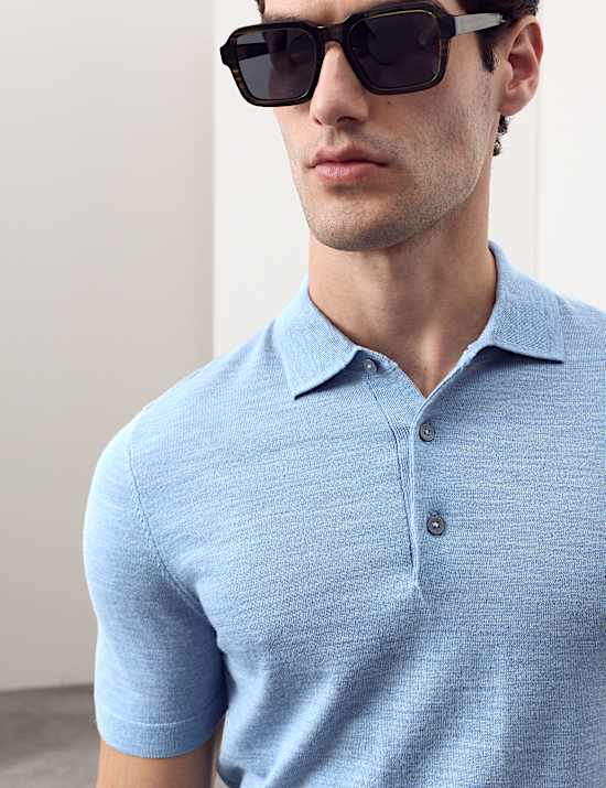 Pure Extra Fine Merino Wool Knitted Polo Shirt