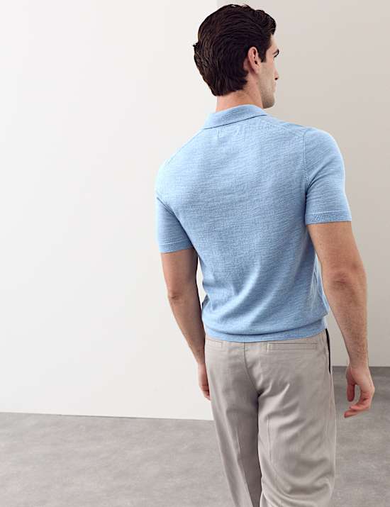 Pure Extra Fine Merino Wool Knitted Polo Shirt