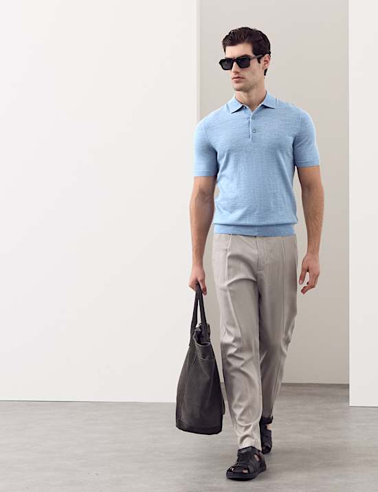 Pure Extra Fine Merino Wool Knitted Polo Shirt