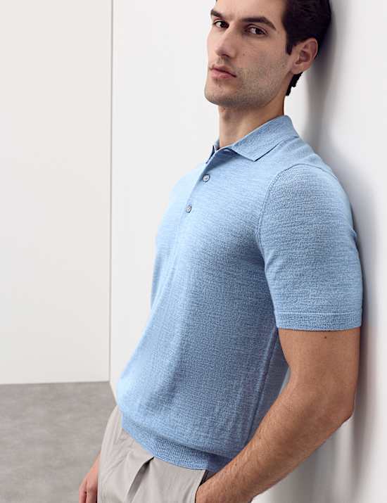 Pure Extra Fine Merino Wool Knitted Polo Shirt