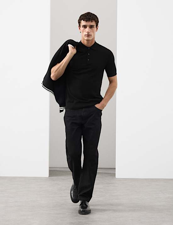 Gebreid poloshirt van extra fijne, zuivere merinowol