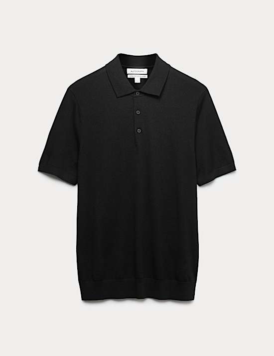 Gebreid poloshirt van extra fijne, zuivere merinowol