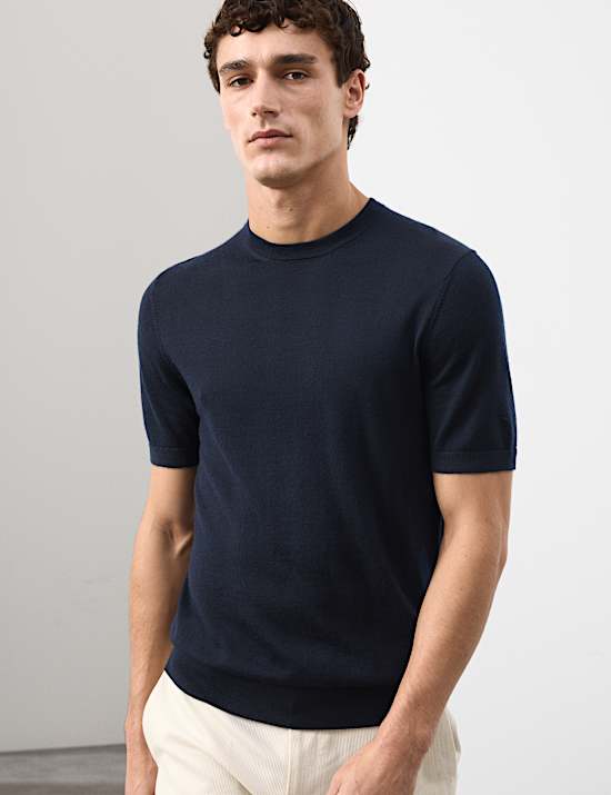 Pure Extra Fine Merino Wool Crew Neck T-Shirt