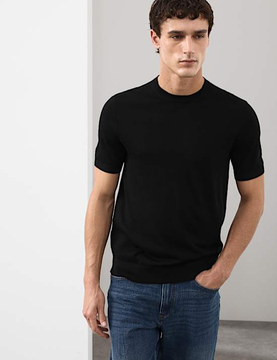 T-shirt van zuivere, extra fijne merinowol met ronde hals