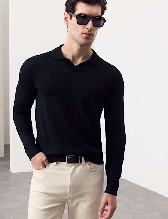 Pure Extra Fine Merino Wool Knitted Polo Shirt