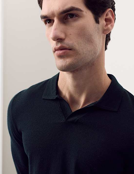Pure Extra Fine Merino Wool Knitted Polo Shirt