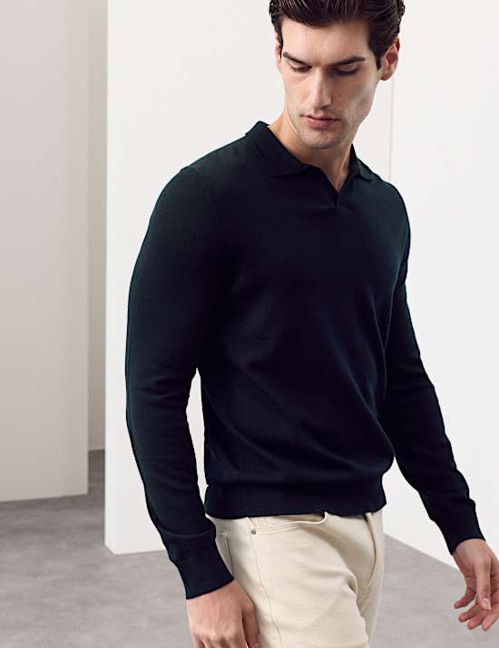 Pure Extra Fine Merino Wool Knitted Polo Shirt