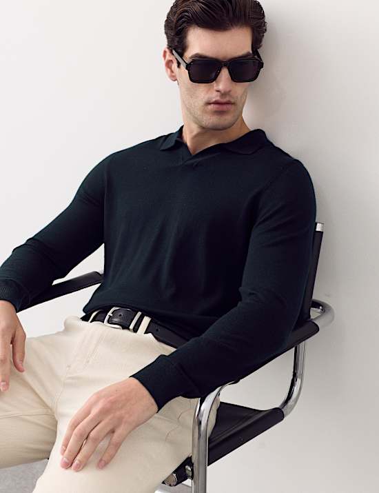 Pure Extra Fine Merino Wool Knitted Polo Shirt