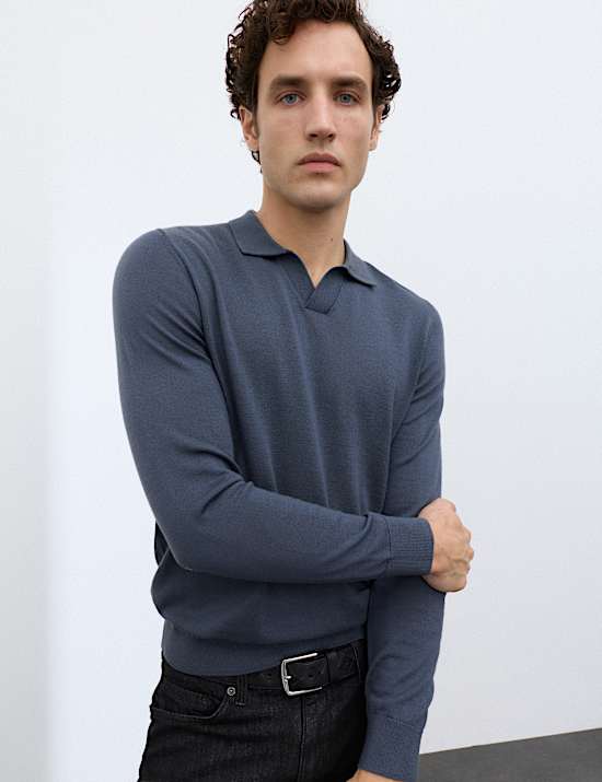 Pure Extra Fine Merino Wool Knitted Polo Shirt