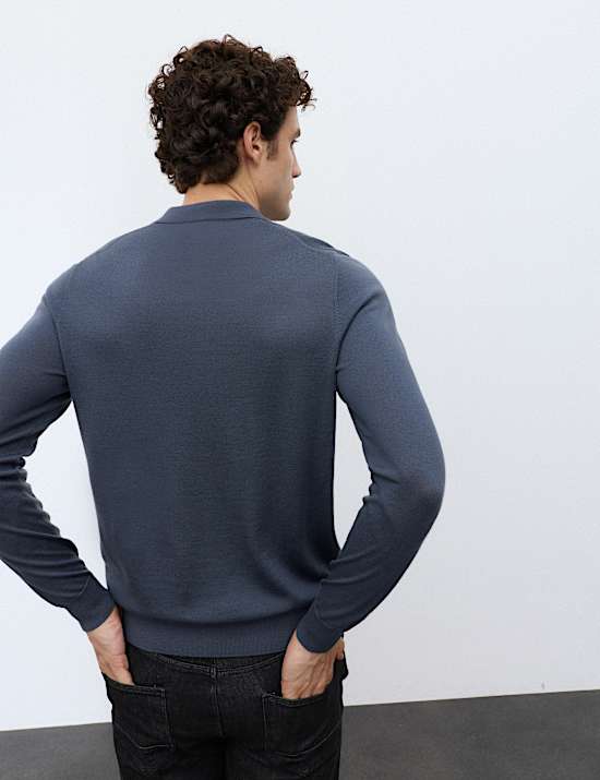 Pure Extra Fine Merino Wool Knitted Polo Shirt