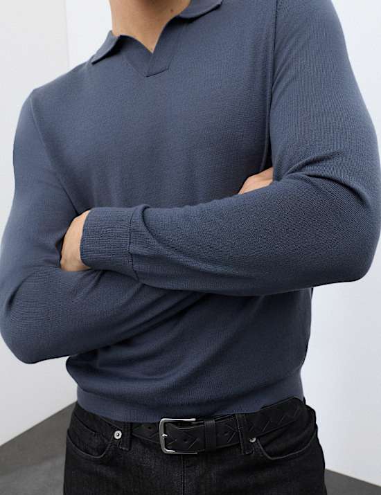 Pure Extra Fine Merino Wool Knitted Polo Shirt