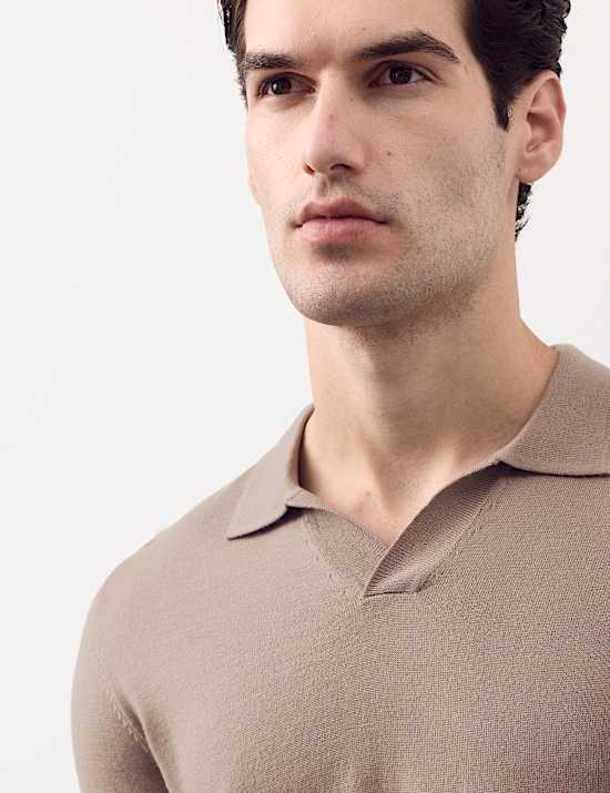 Pure Extra Fine Merino Wool Knitted Polo Shirt