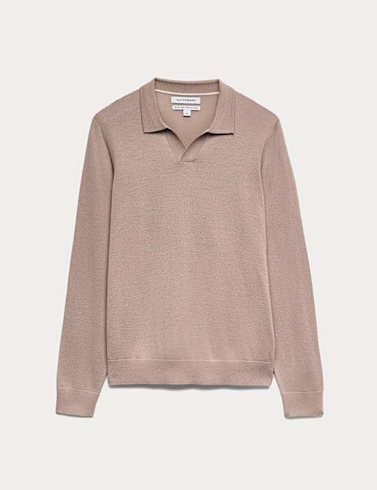 Pure Extra Fine Merino Wool Knitted Polo Shirt