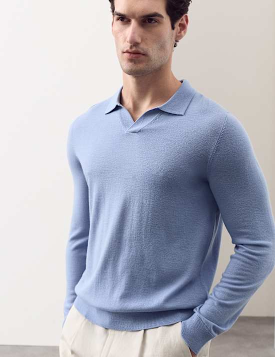 Pure Extra Fine Merino Wool Knitted Polo Shirt