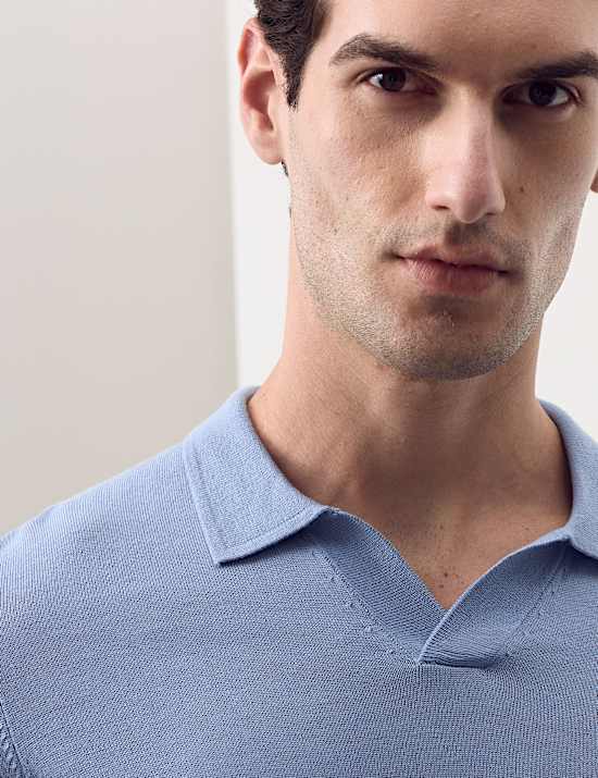 Pure Extra Fine Merino Wool Knitted Polo Shirt
