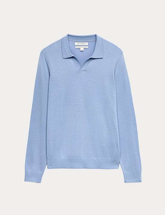 Pure Extra Fine Merino Wool Knitted Polo Shirt