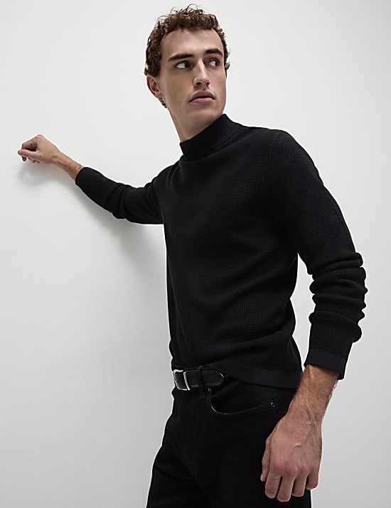 Cotton Rich Textured High Neck Jumper with Modal