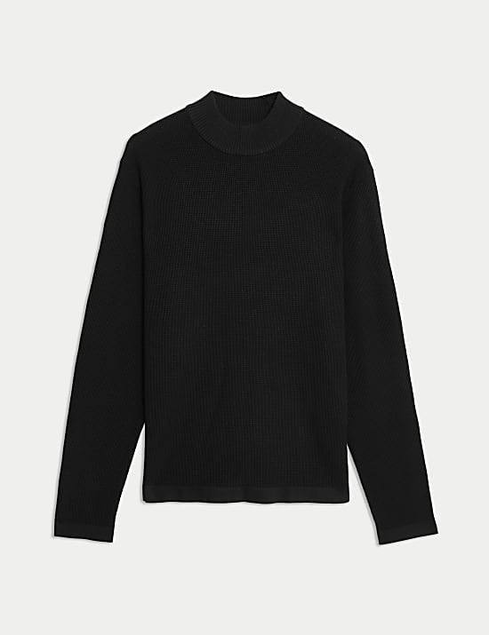 Cotton Rich Textured High Neck Jumper with Modal