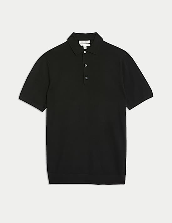 Gebreid poloshirt van extra fijne, zuivere merinowol
