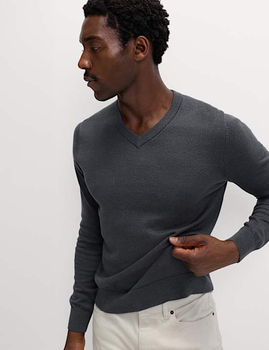 Pure Cotton V-Neck Jumper