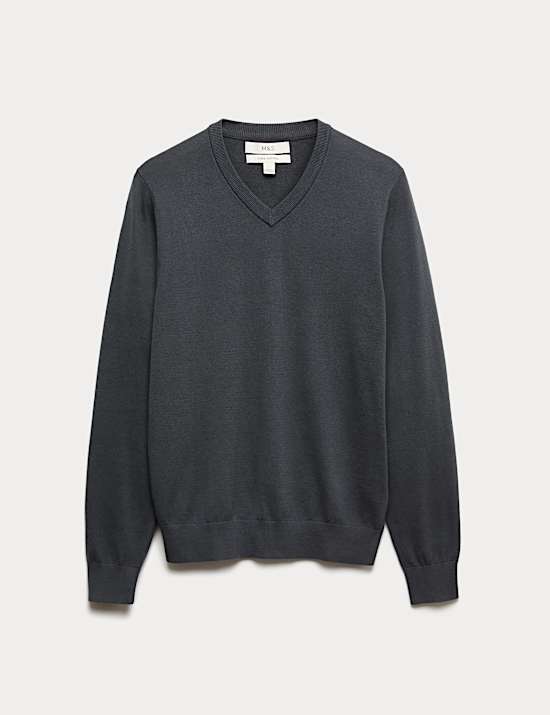 Pure Cotton V-Neck Jumper