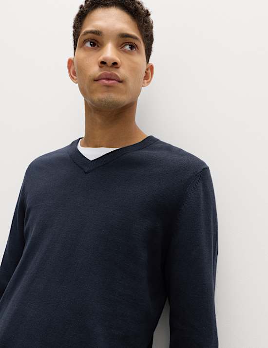 Pure Cotton V-Neck Jumper