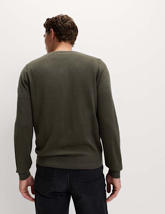 Pull 100 % coton &agrave; col en V