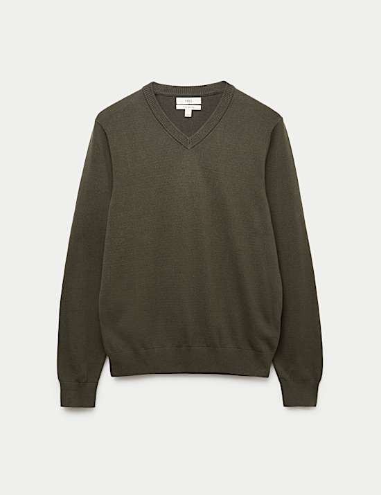 Pull 100 % coton &agrave; col en V