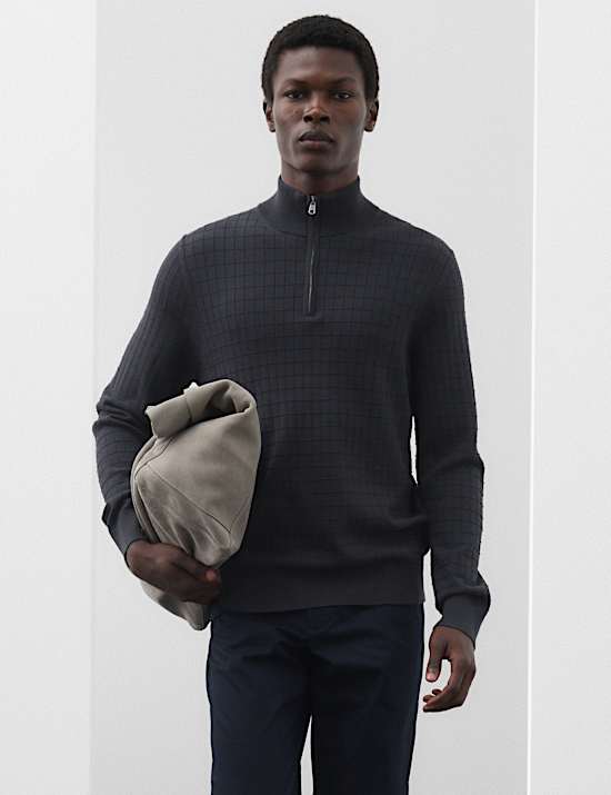 Performance Checked Texture Half Zip Jumper