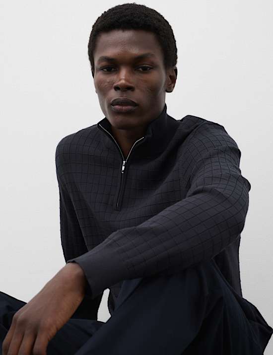 Performance Checked Texture Half Zip Jumper
