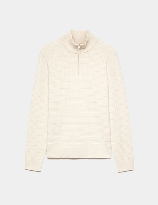 Pull Performance textur&eacute; zipp&eacute; &agrave; mi-hauteur &agrave; carreaux