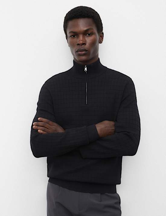 Performance Checked Texture Half Zip Jumper