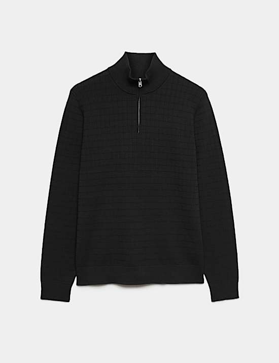 Performance Checked Texture Half Zip Jumper