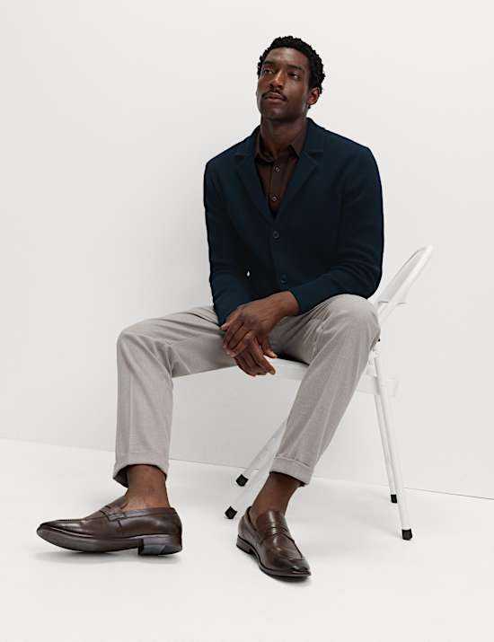 Blazer de punto de algodón con cuello cubano