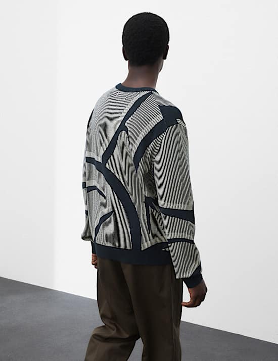 Oversized Fit Abstract Floral Crew Neck Jumper
