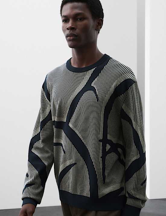 Oversized Fit Abstract Floral Crew Neck Jumper