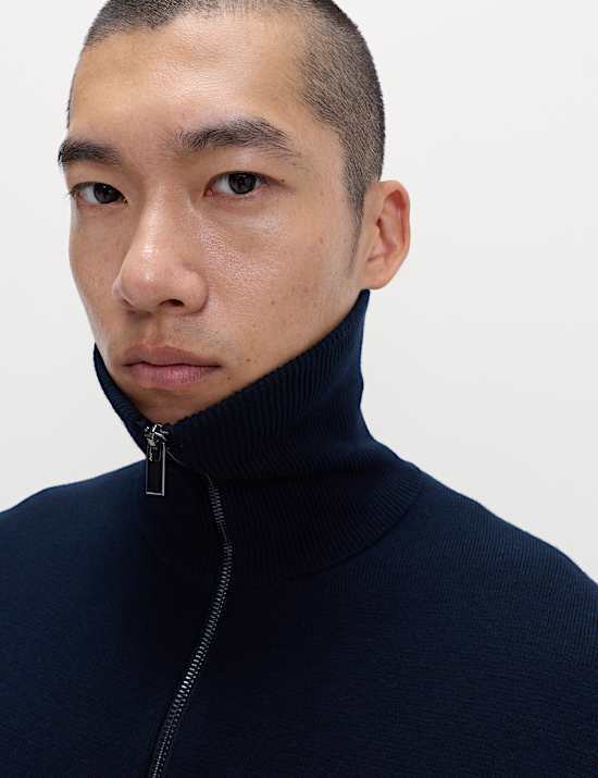 Cotton Blend Milano-Knit Zip Up Jumper