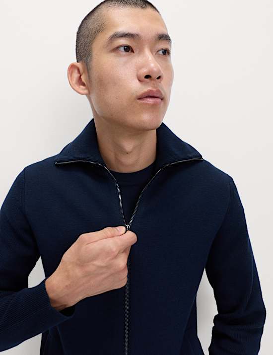 Cotton Blend Milano-Knit Zip Up Jumper