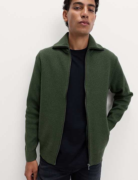 Pull en maille milano de coton mélangé à fermeture zippée