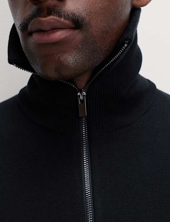 Cotton Blend Milano-Knit Zip Up Jumper
