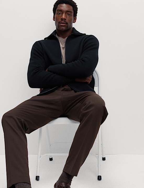 Cotton Blend Milano-Knit Zip Up Jumper