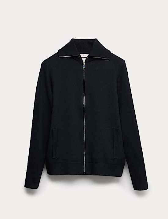 Cotton Blend Milano-Knit Zip Up Jumper