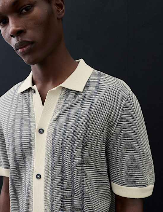 Gebreid poloshirt van puur katoen met doorknoopsluiting